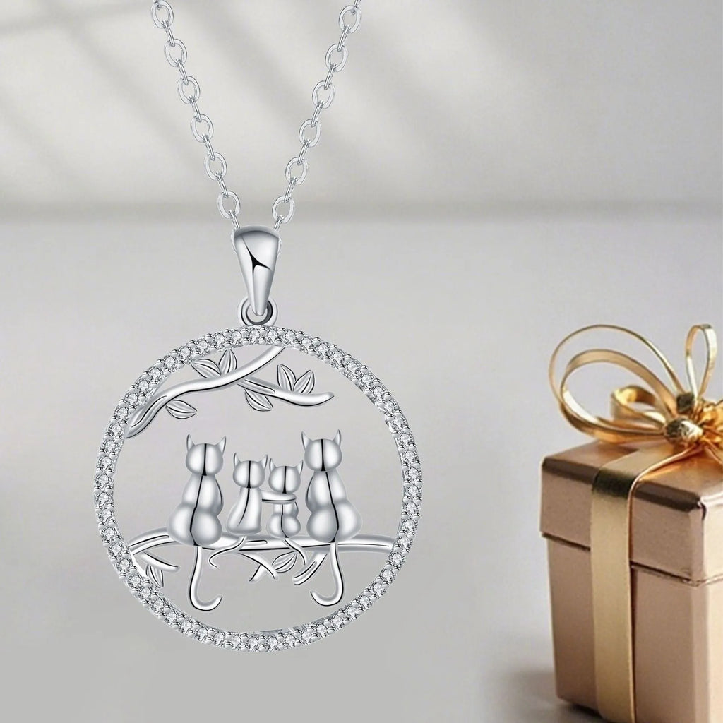 Copper necklace with four kitten pendant design and cross chain style