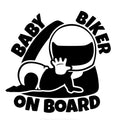Black and white reflective BABY ON BOARD car sticker measuring 14.5cm by 15cm