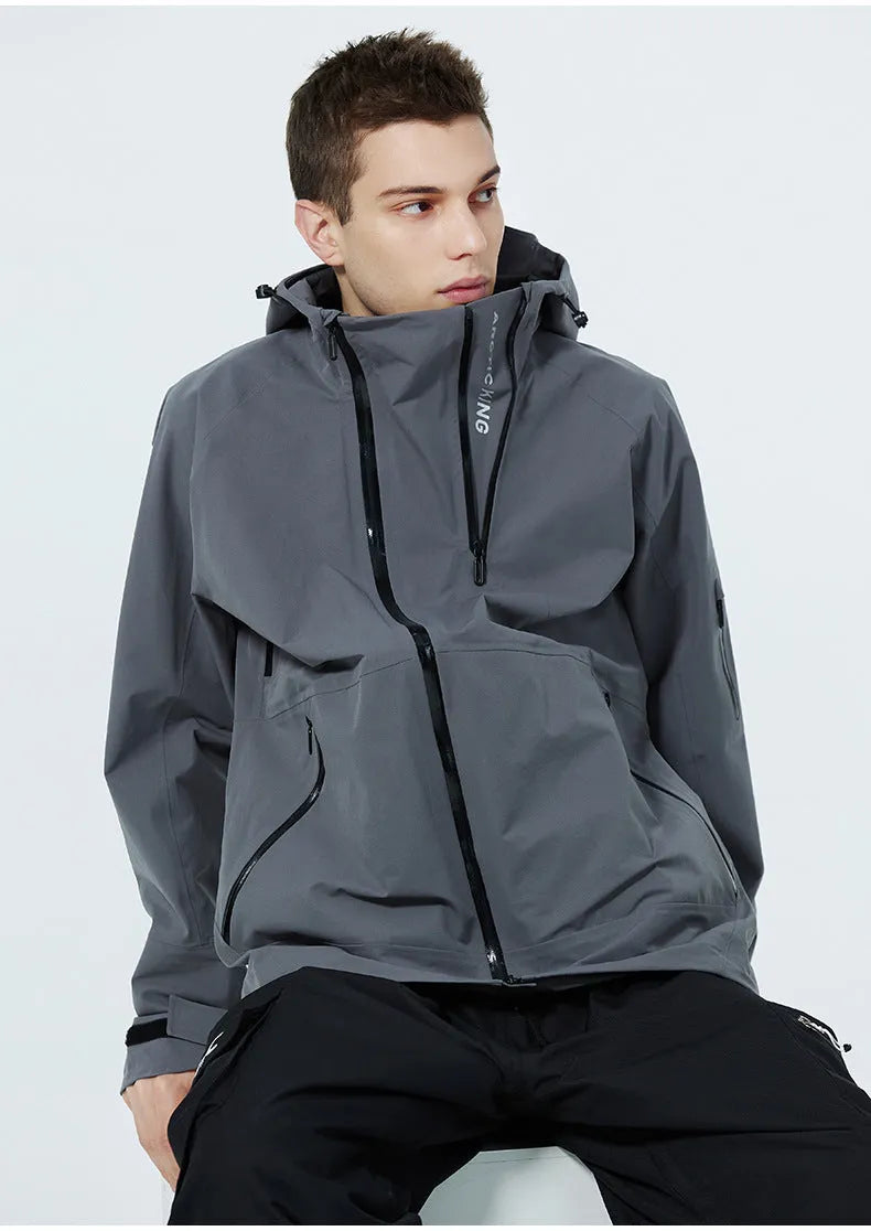 Thin black windproof waterproof double plate ski suit for men and women