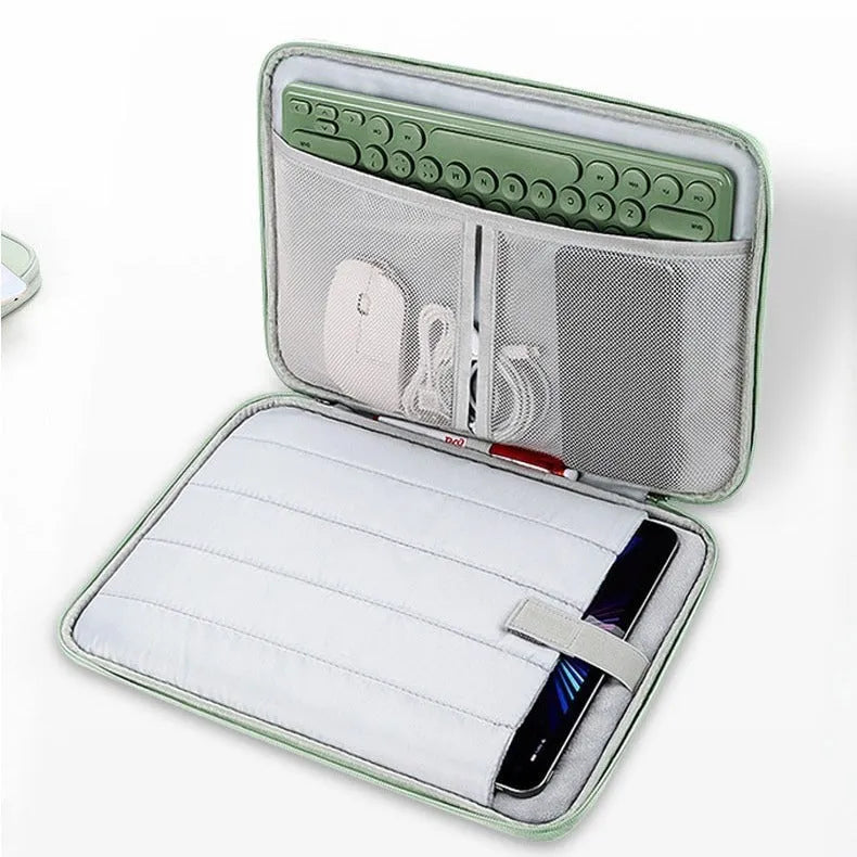 Nylon tablet bag in green, white, grey, black, pink, blue or purple, with chain detail and two size options