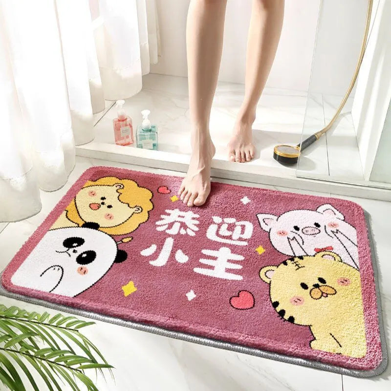 Cartoon non-slip bathroom mat with fountain whale pattern in polyester fibre