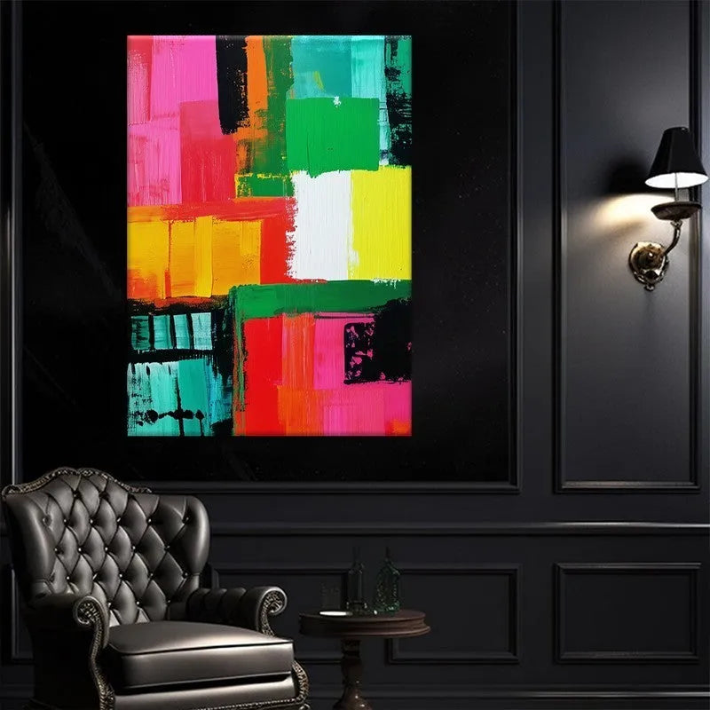 Hand painted abstract oil painting on canvas, colourful vertical wall art, no frame