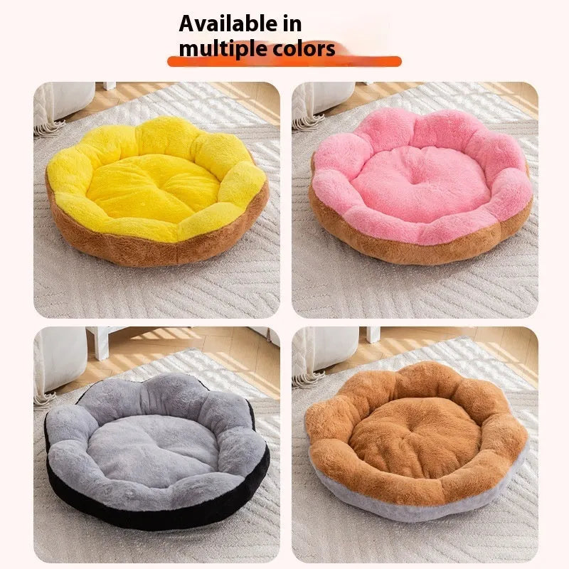 Thick rabbit plush round cat bed with detachable cover in brown gray colour