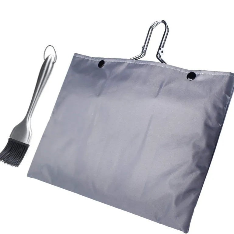 Square stainless steel folding barbecue mesh basket for grilling food outdoors.