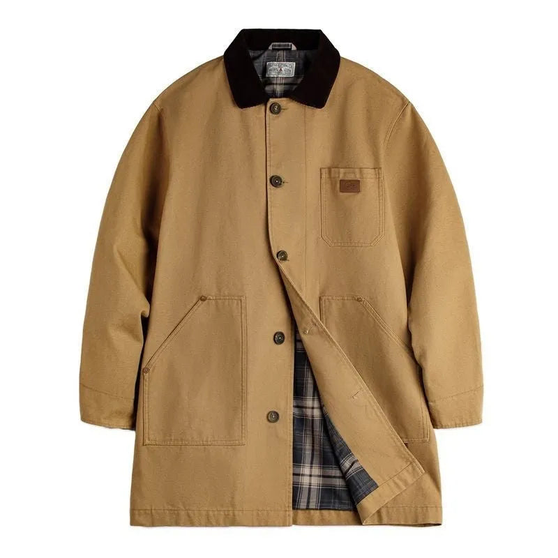 Men's khaki Michigan trench coat, mid-length, cotton, loose fit, sizes S to XL