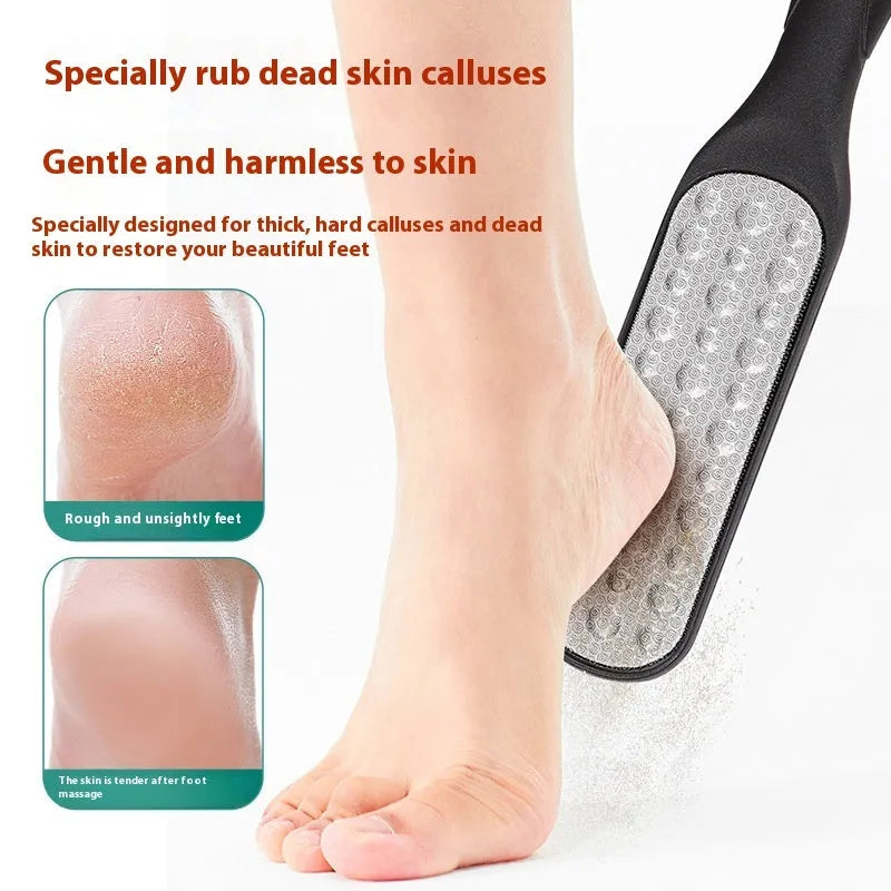 Stainless steel double-sided foot grinder with sandpaper filing surfaces in OPP protective bag