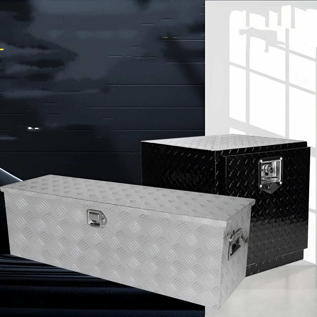 Black aluminium alloy 26-inch toolbox with T-casting box construction for professional tool storage