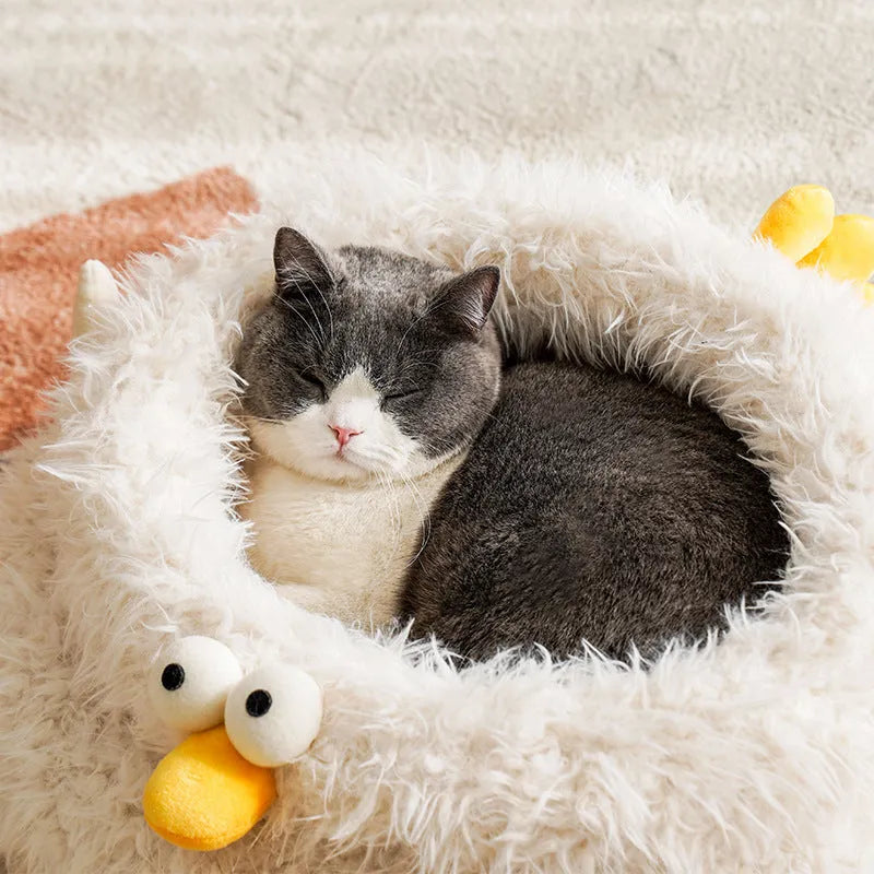 White round pet bed 49x49x21cm with lion velvet, crystal velvet, and PP cotton filling for cats and small dogs