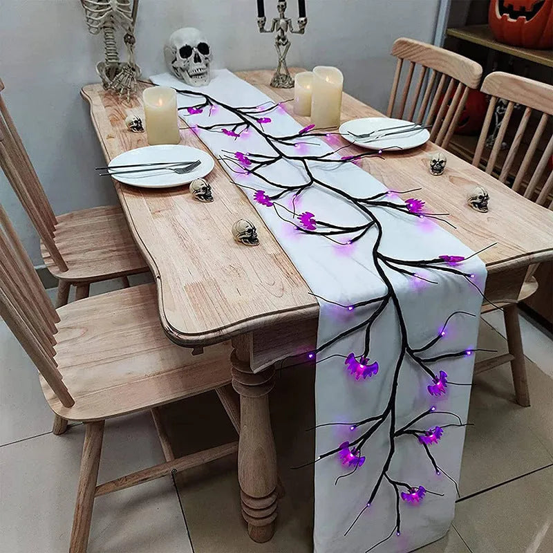 Halloween LED willow vine string light with 18 bat or pumpkin rattan lights, 100 LEDs and 2000 mm length