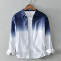 Men's casual loose top coat in polyester hemp blend fabric showing dark blue, light blue, and yellow colour options