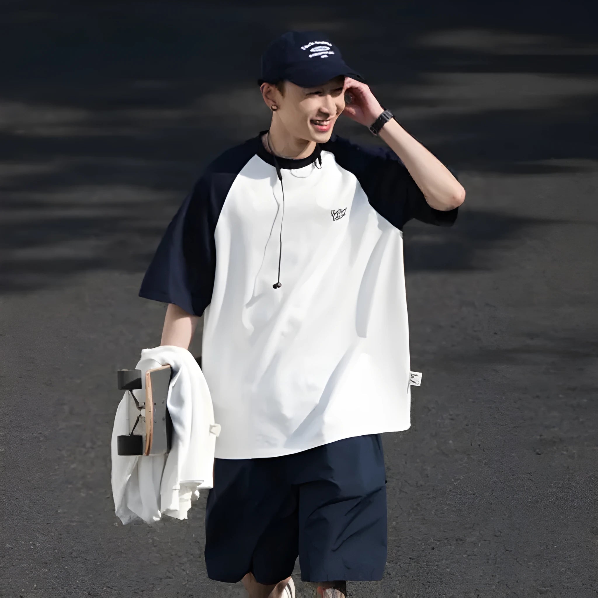 Men's Japanese junior raglan sleeve t-shirt in blue, green and grey colours