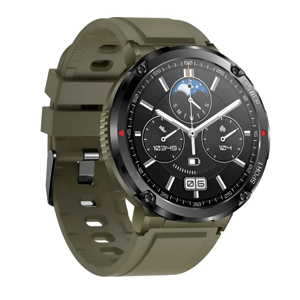T30 Smart Watch in black on wrist, showing watch face with health stats and call notification.