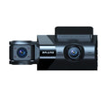 Black dashboard camera with 5-inch screen mounted on car windscreen