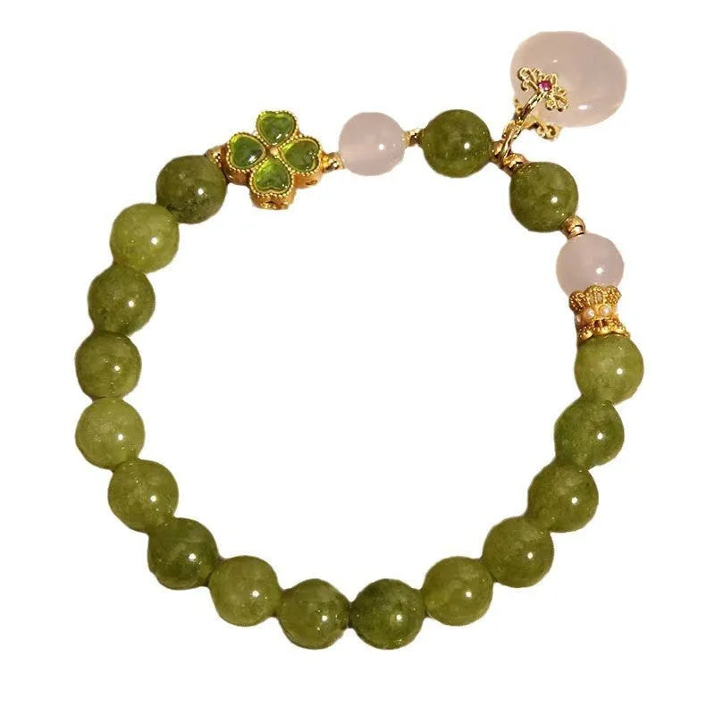 Natural green tourmaline women's bracelet with four-leaf clover design and safety buckle in New Chinese style