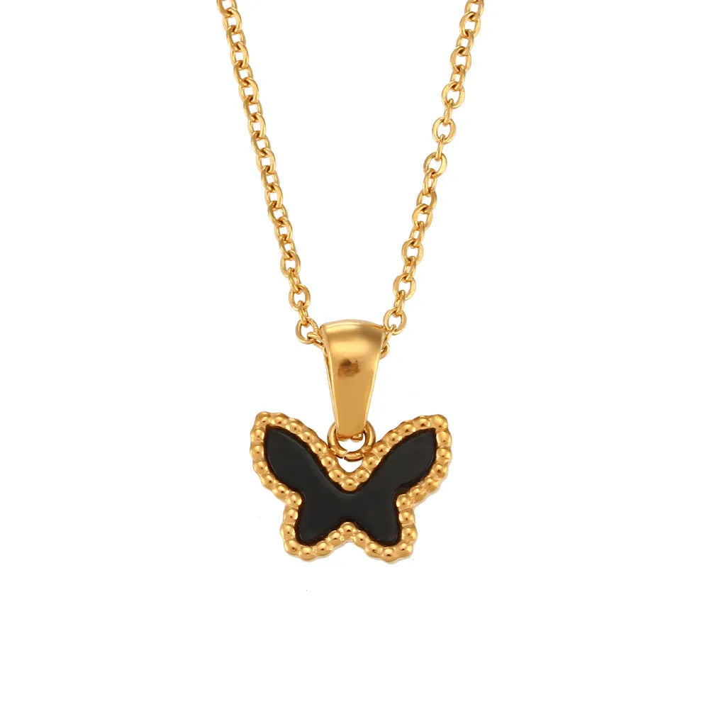 Acrylic butterfly pendant necklace on adjustable stainless steel chain with zircon and shell accents, women's jewellery
