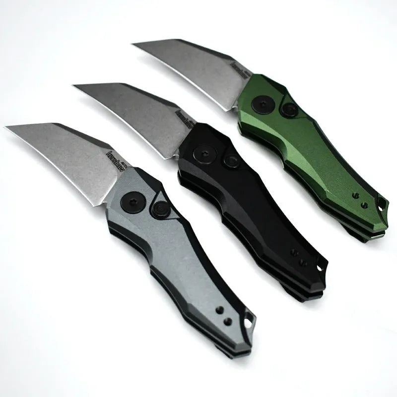 Outdoor folding pocket knife in black, grey, or green, showing 150mm length and metal construction.
