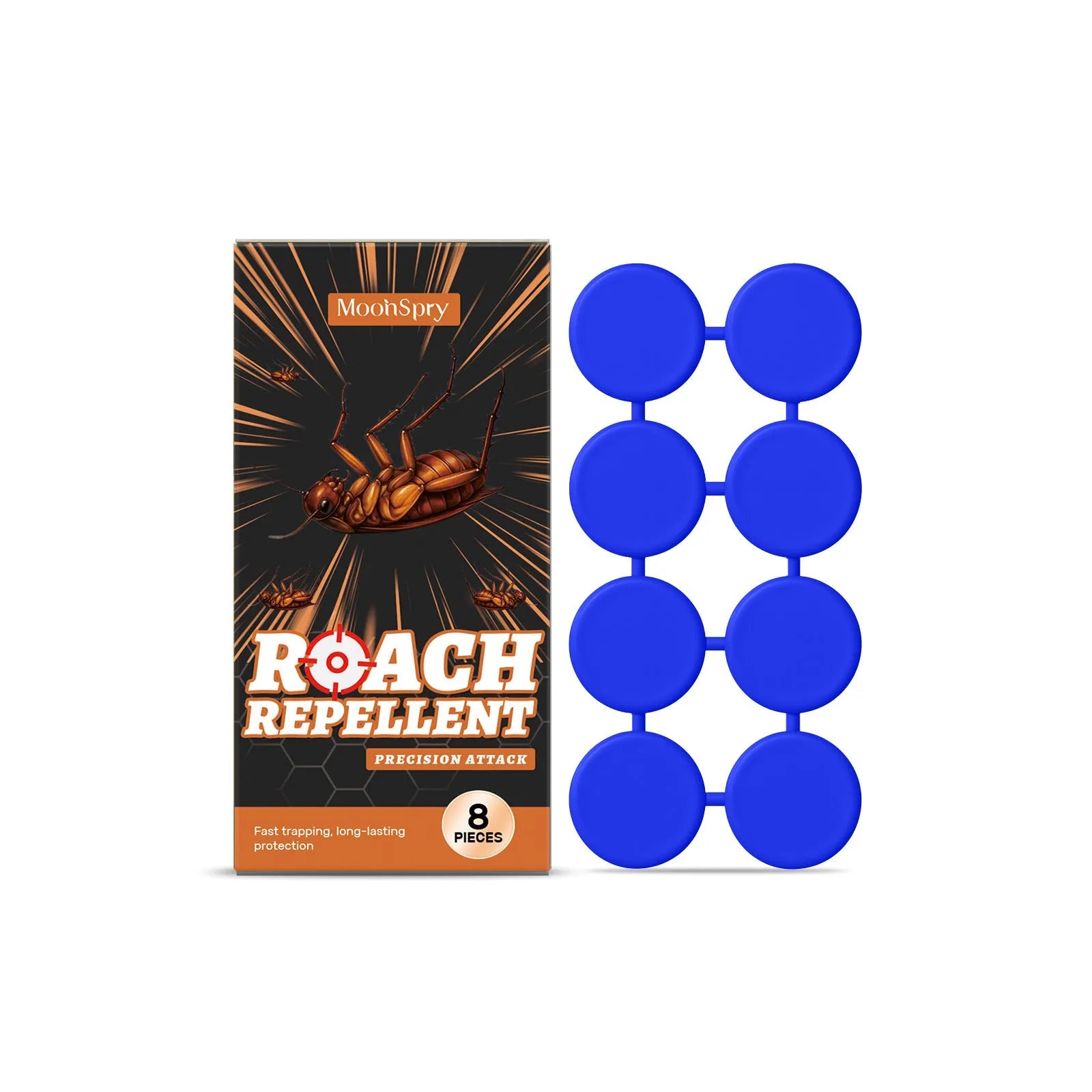 Indoor cockroach killer bait sticker set with eight bait stickers and eight glue traps for household pest control