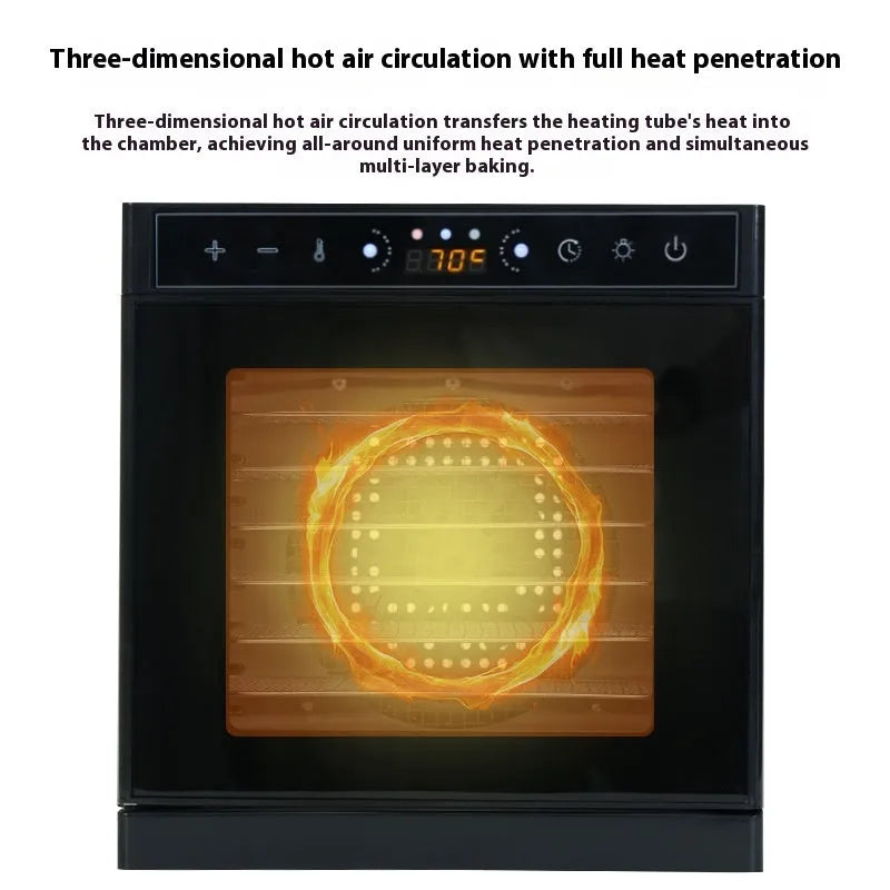 Stainless steel fruit dehydrator with visual skylight window showing drying trays inside