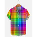 Men's striped Hawaiian casual shirt with button front and short sleeves in polyester fabric