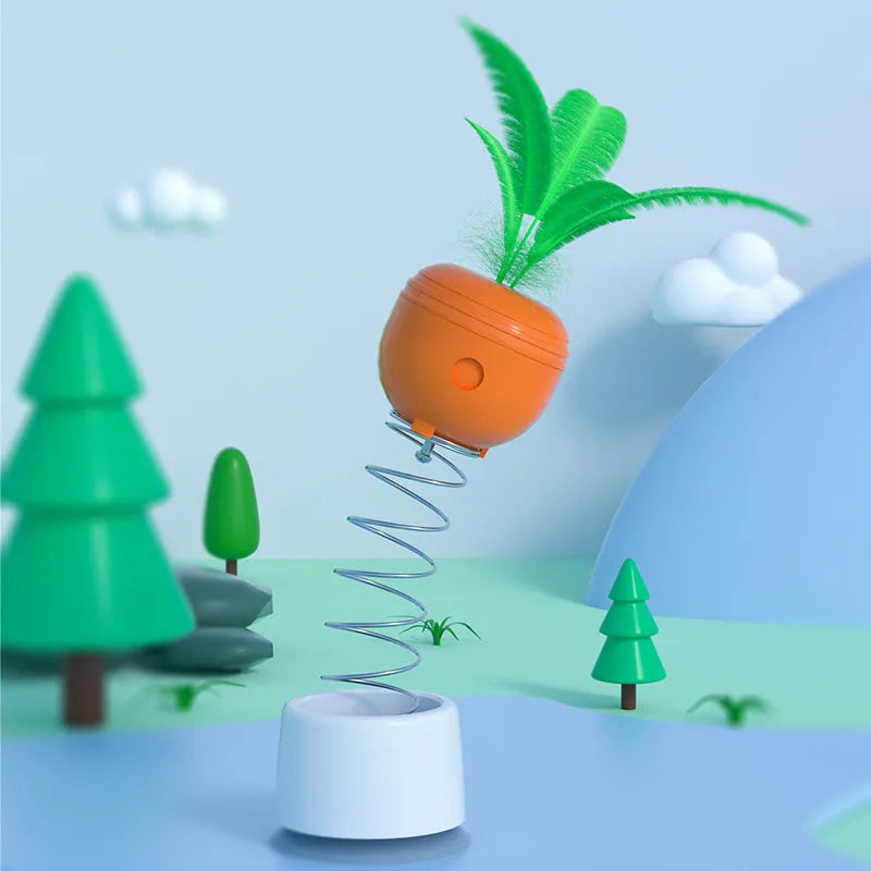 Carrot-shaped ABS cat tumbler toy measuring 6.3 x 6.3 x 9cm for interactive treat dispensing