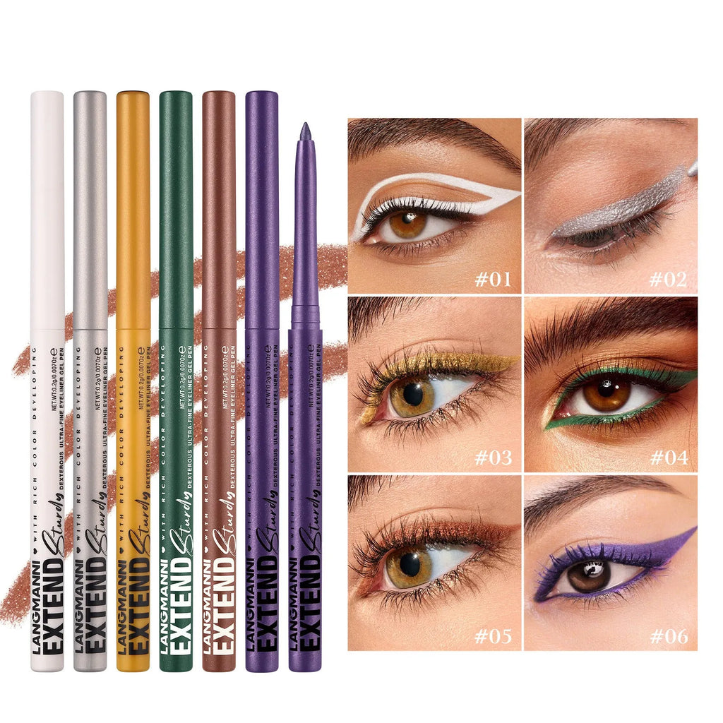 12 colourful gel glitter eyeliner pencils in vibrant shades with waterproof formula