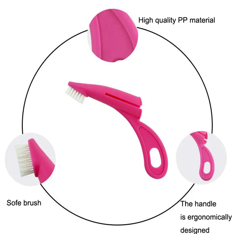 Red and white finger toothbrushes for pet dental cleaning with silicone bristles
