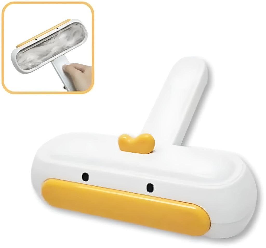 Portable yellow duck pet hair remover with reusable roller brush for furniture and car seats