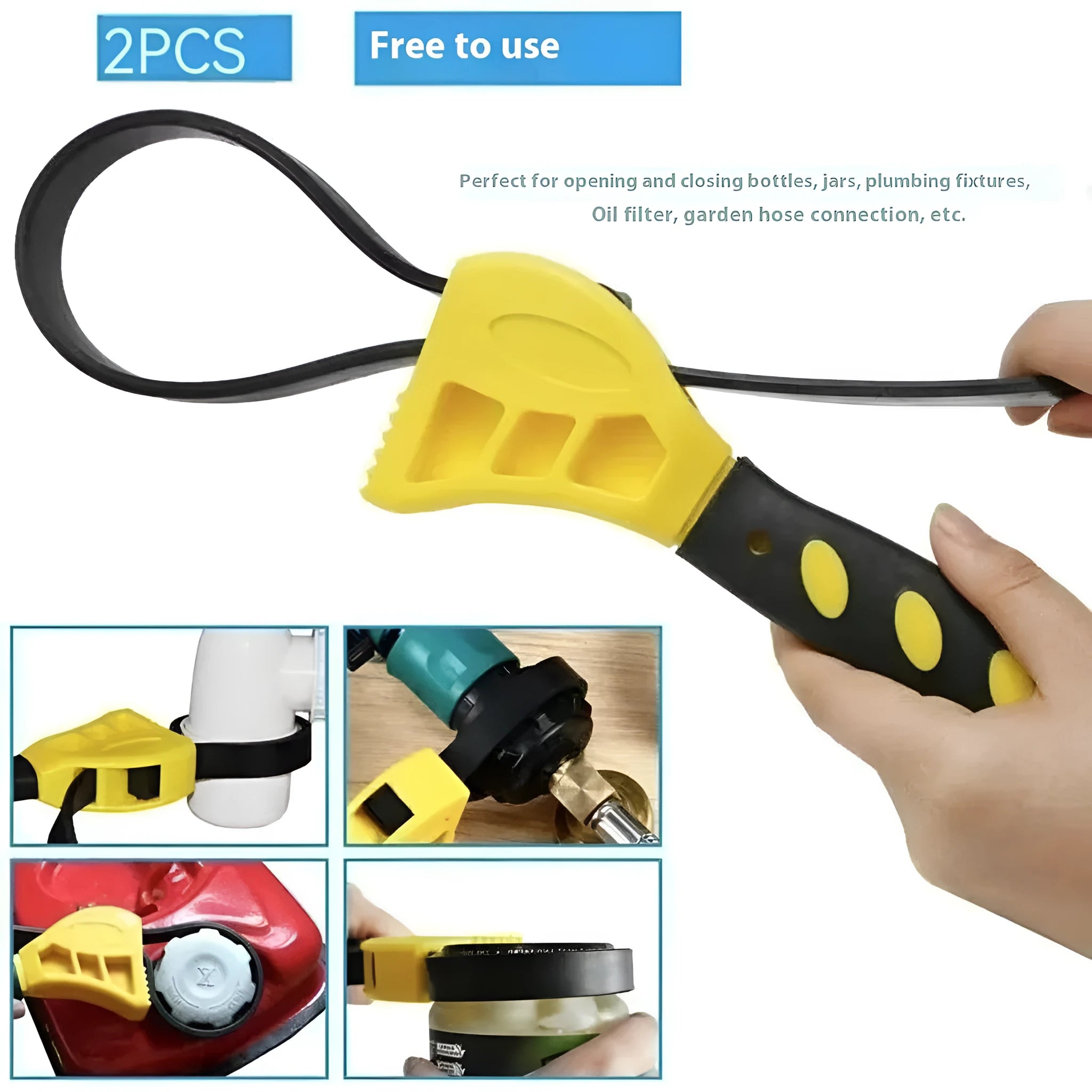 Adjustable rubber strap wrench set showing 6-inch and 8-inch filter wrenches with plastic rubber construction