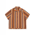 Ethnic woven Cuban collar shirt with contrast colour design and drop-shoulder sleeves