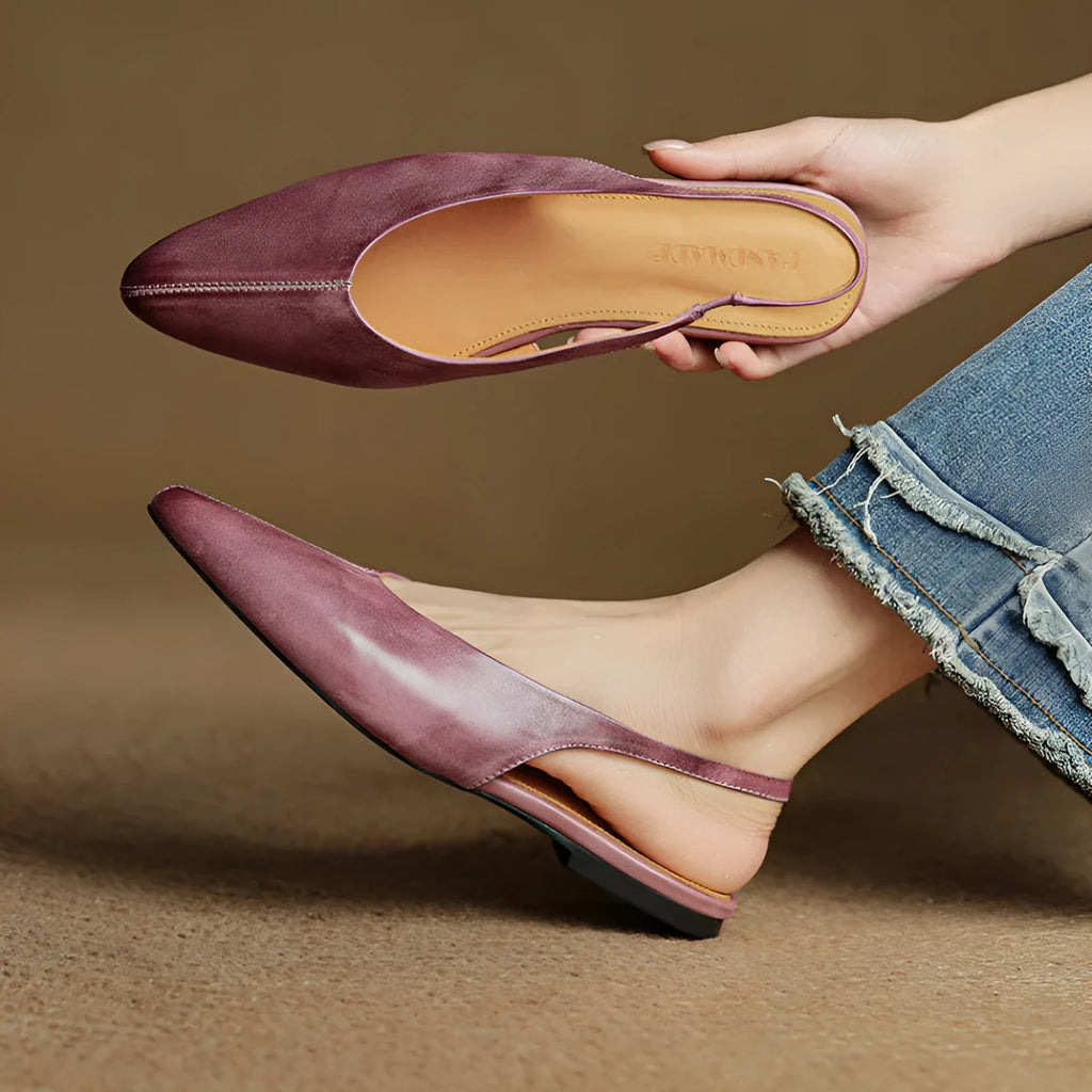 Women's flat summer sandals with pointed toe, hollow out detail, pigskin lining, beef tendon sole