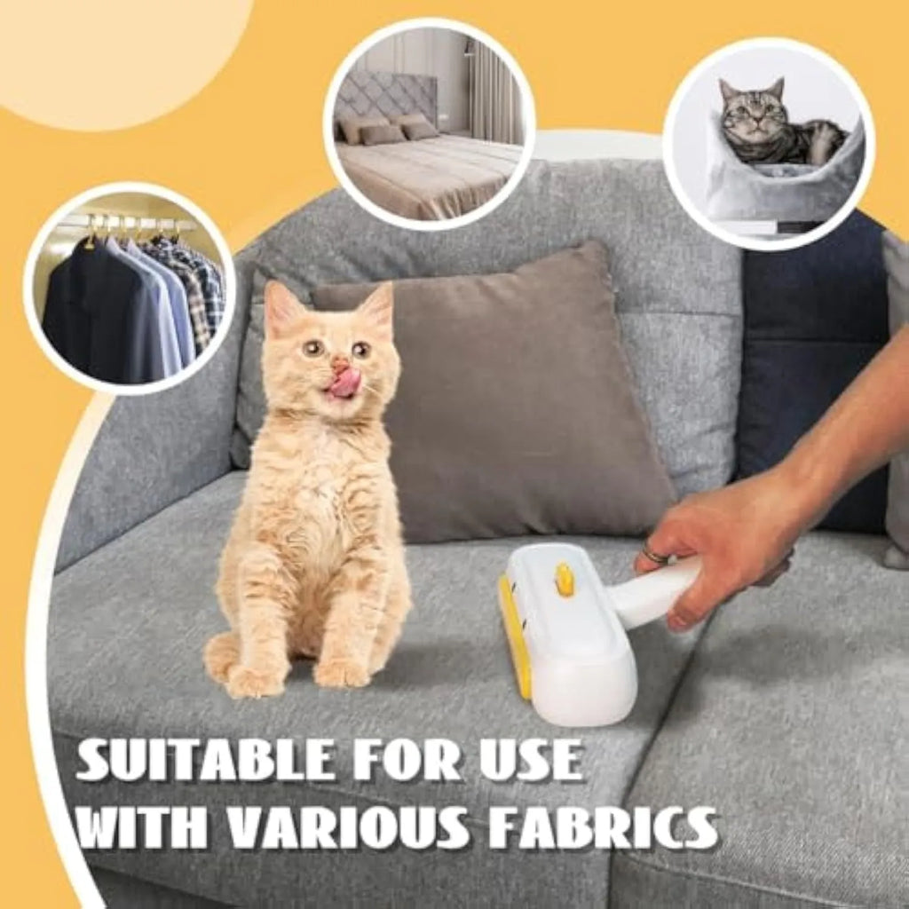 Portable yellow duck pet hair remover with reusable roller brush for furniture and car seats