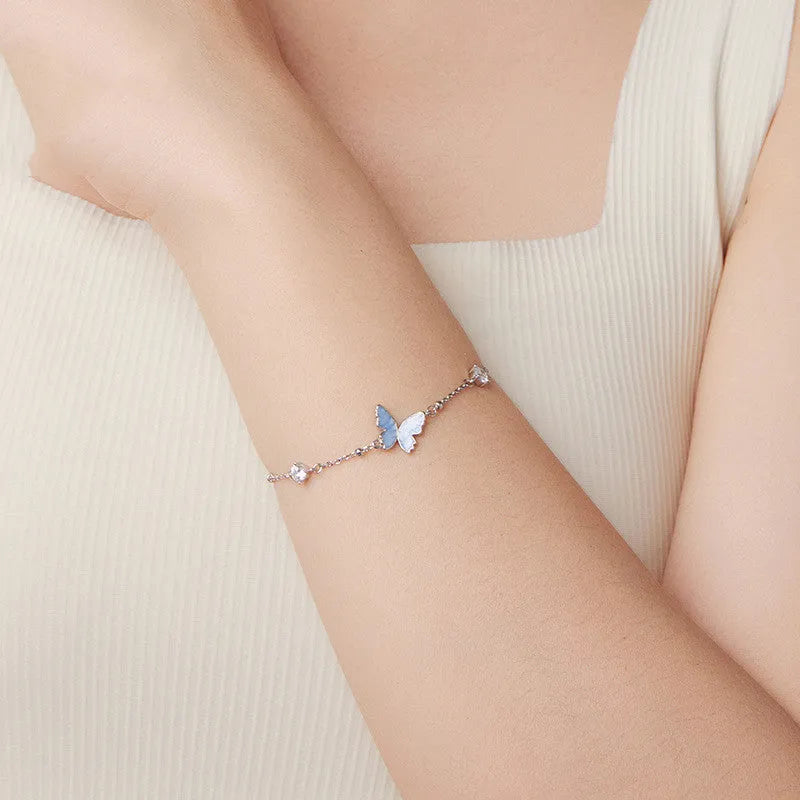 S925 sterling silver women's bracelet with butterfly and zodiac modelling in minimalist Mori style, colour BSB229.