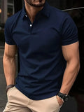 Men's slim fit solid colour short sleeve button-down shirt on a hanger.