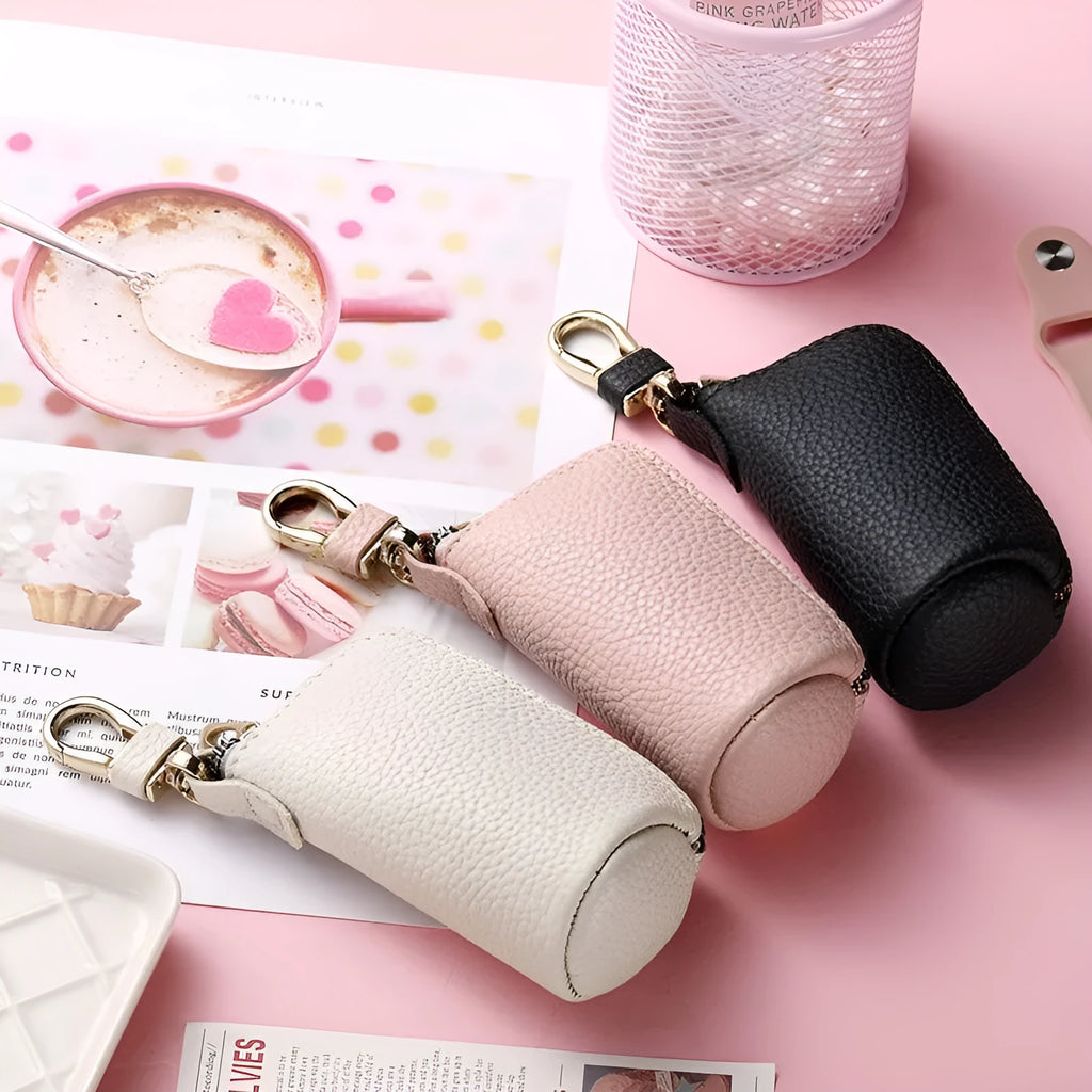 Men's black PU zipper key case with macaron colour options for key organisation