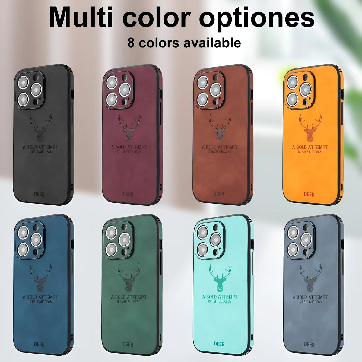 iPhone 16 series imitation leather phone case with embossed moose head print and magnetic charging feature.