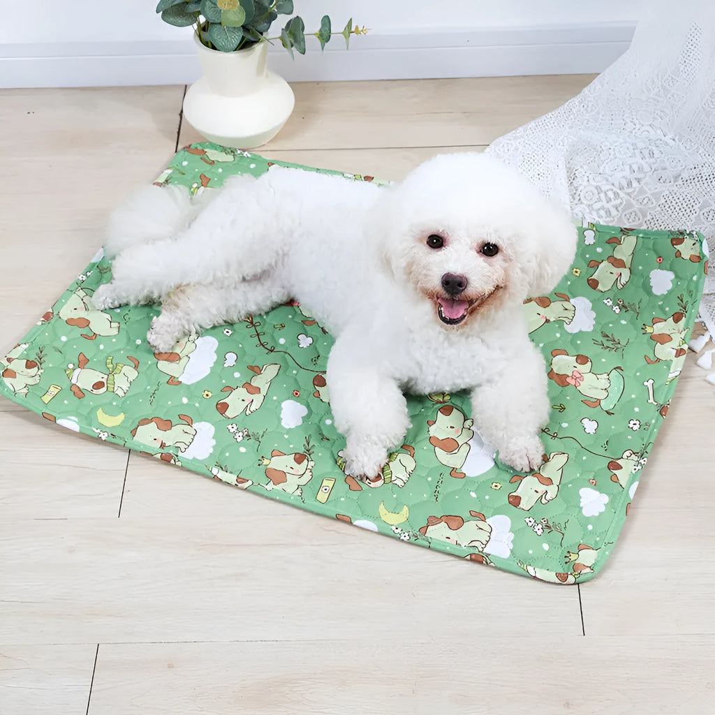 Reusable washable waterproof pet urine pad with animal print designs in multiple sizes