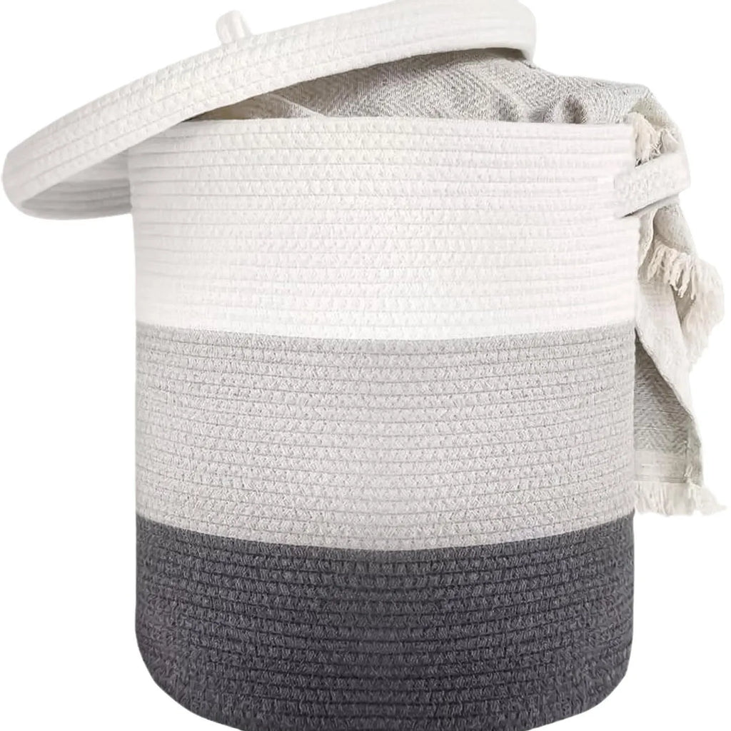 Extra large cotton string laundry basket with lid in brown, grey or zebra colour options