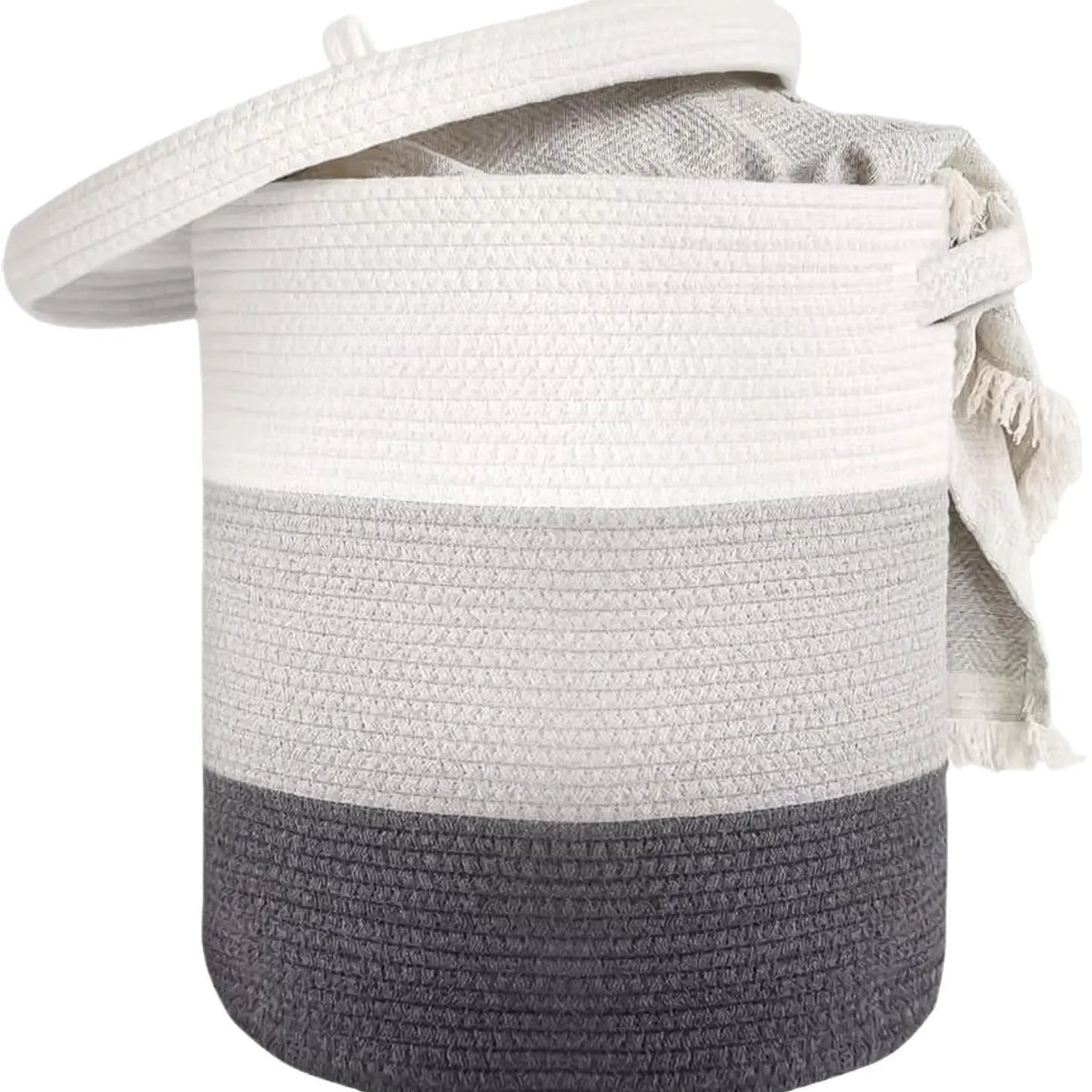 Extra large cotton string laundry basket with lid in brown, grey or zebra colour options