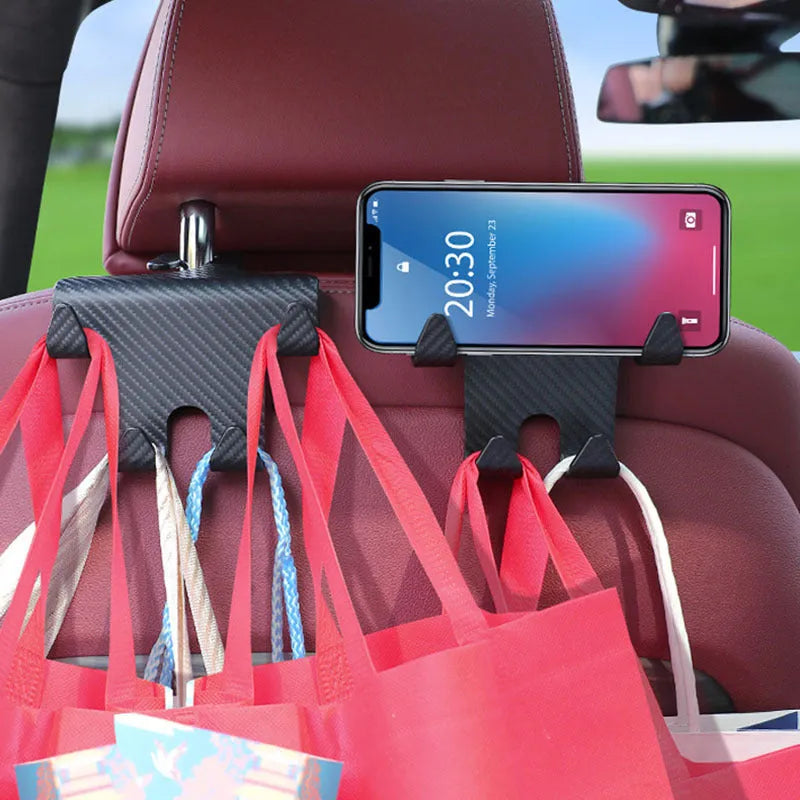 Black ABS plastic car hook and mobile phone bracket for rear seat storage