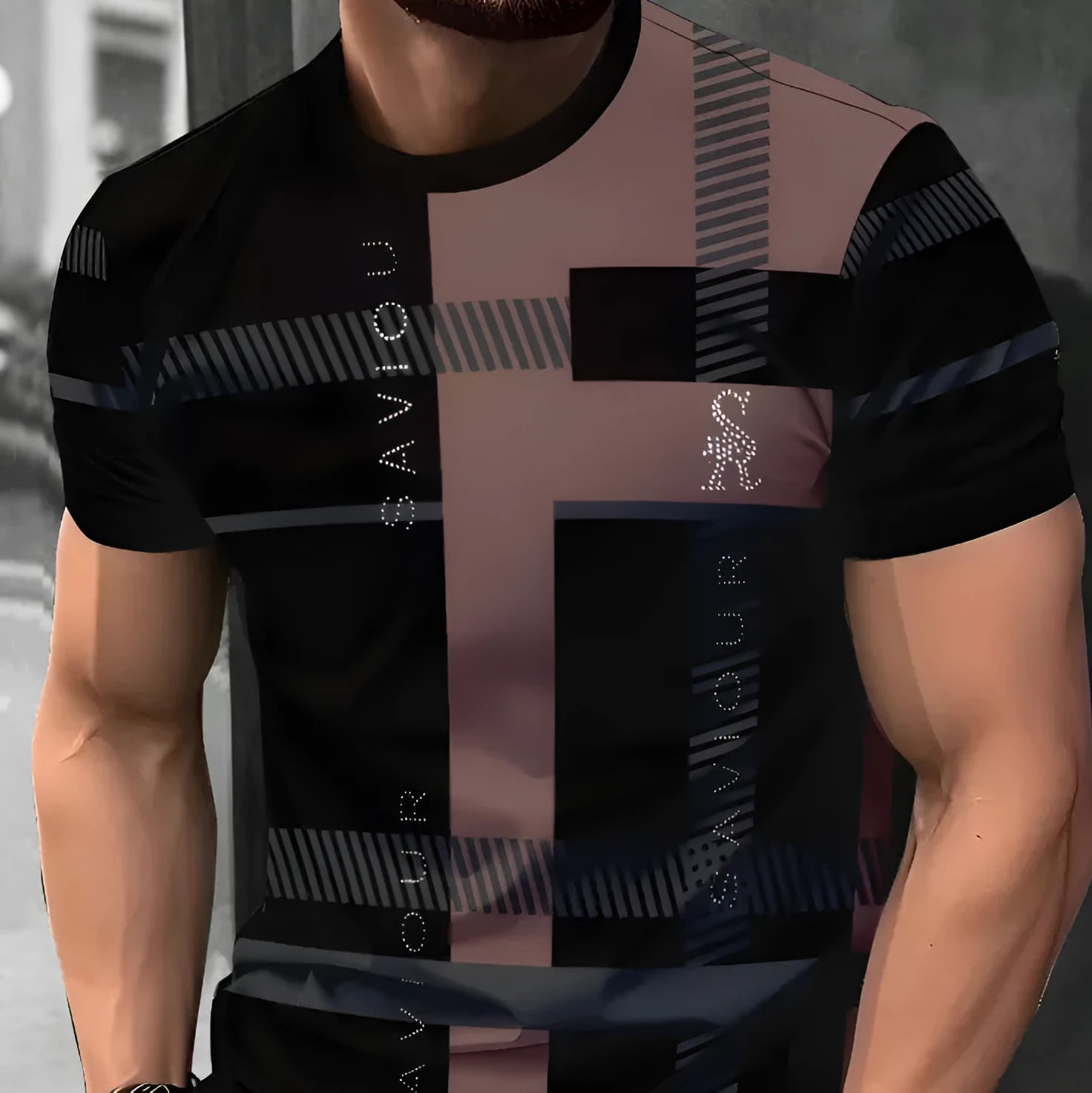 Men's loose-fit short-sleeved T-shirt with digital 3D stripe printing in various colour styles