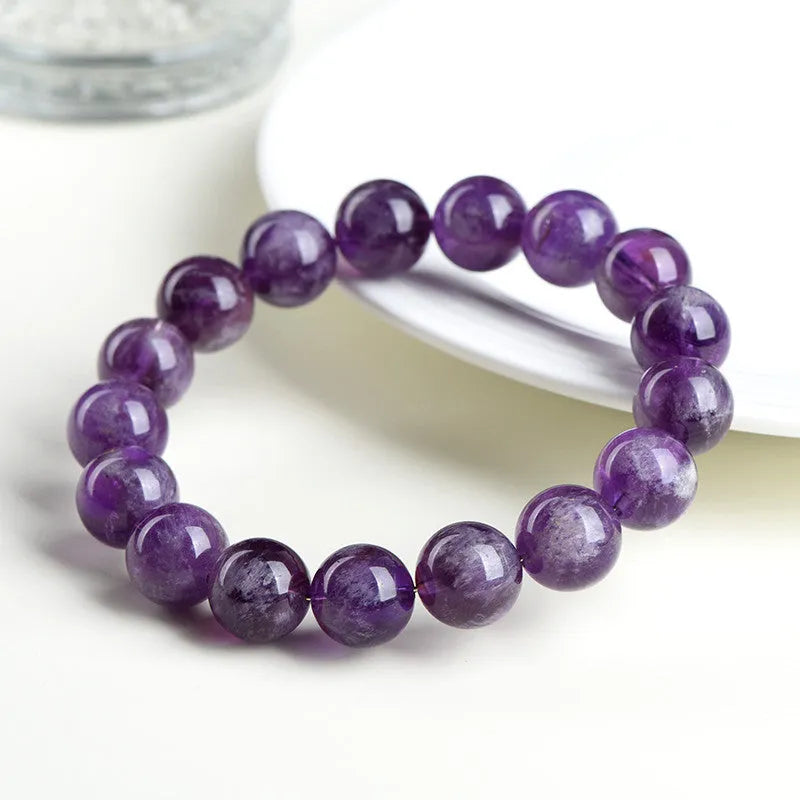 Natural feather amethyst bracelet with snow mountain purple crystal beads in scattered arrangement