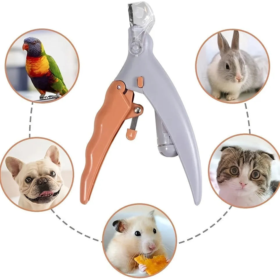 Yellow LED pet nail trimmer with magnifying glass and nail catcher for cats and dogs