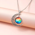 Silver moon pendant necklace with 18mm glass on a 40+5cm Figaro chain for women and girls
