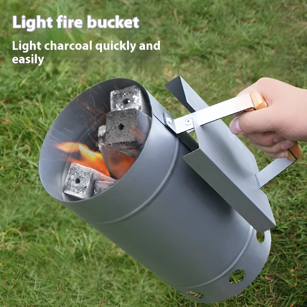 Zinc-iron alloy charcoal fire starter and oven igniter for outdoor barbecues