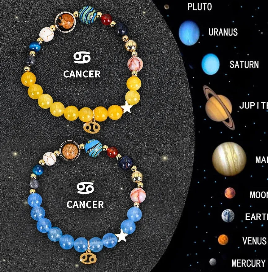 Natural stone beaded zodiac bracelets with zodiac charms on elastic cord