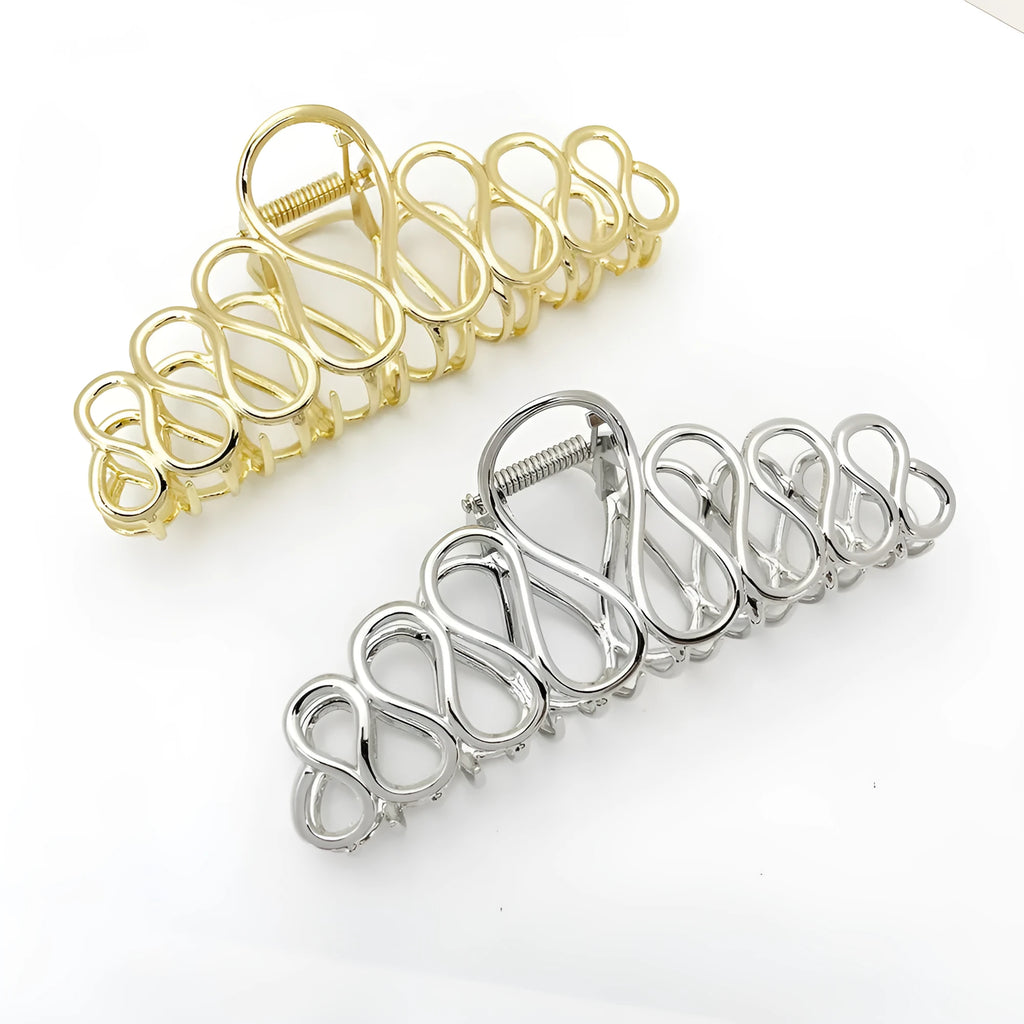 Large minimalist alloy hair clip with tassel detailing in gold or silver finish for women's updos