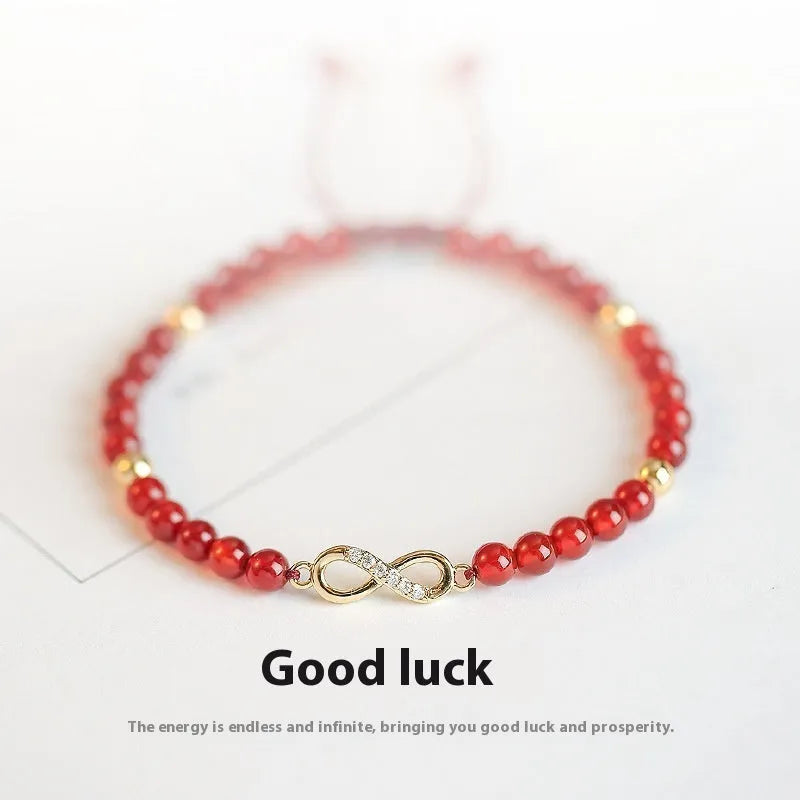 Hand-woven red agate bracelet with diamond lucky bag elements in ethnic style