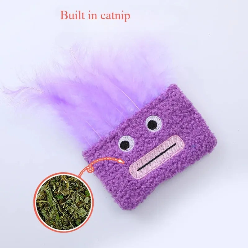 Colourful big mouth explosion head shaped catnip plush toy for cats.