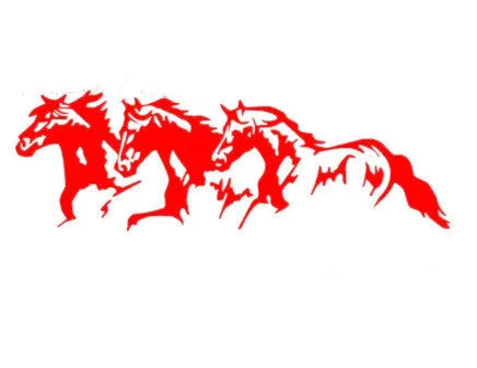 Black, white, red and blue steed horse design car body sticker measuring 25 by 8 cm.