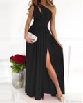 Women's apricot one shoulder maxi dress with cutout and high side split